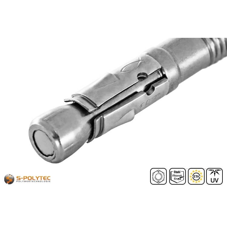 Veilige houvast voor bevestiging in beton dankzij conische bout met spreidclip van roestvrij staal