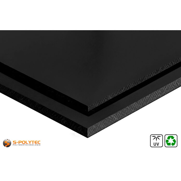 Polyethyleen recyclaat  platen (PE-UHMW, PE-1000) zwart in diktes vanaf 10mm tot 80mm als standaard formaat platen 2,0 x 1,0 meter - detail