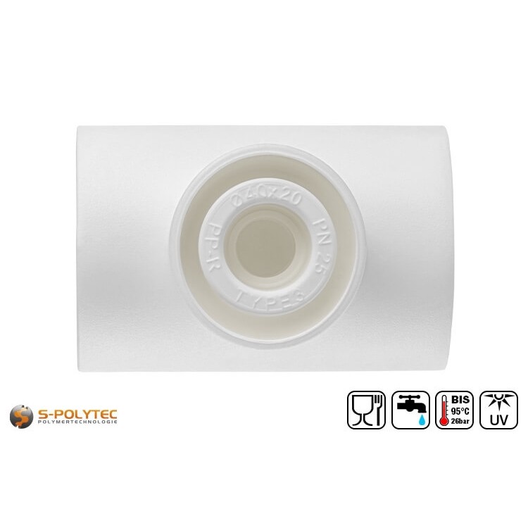Aqua-Plus PP-R T-verloopstukken in wit voor buisaansluiting en aftakking van PP-R-buizen met verschillende diameters