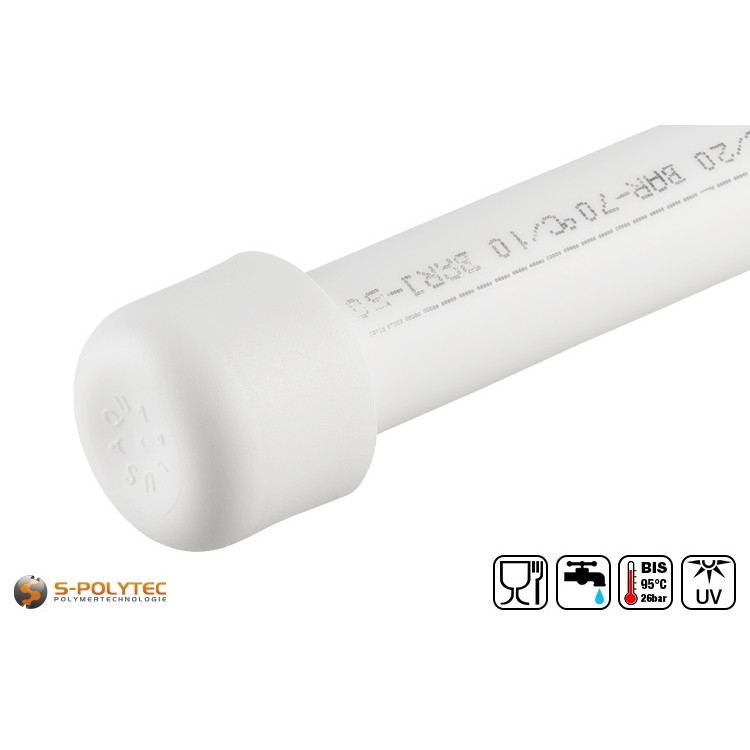 Aqua-Plus PP-R pijpeindkappen in wit voor het afsluiten van pijpeinden binnen het leidingsysteem	