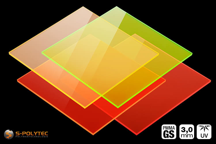 Het fluorescerende acrylglas GS in 3mm dikte op maat gesneden van 30mmx30mm tot 1500mmx1000mm online kopen