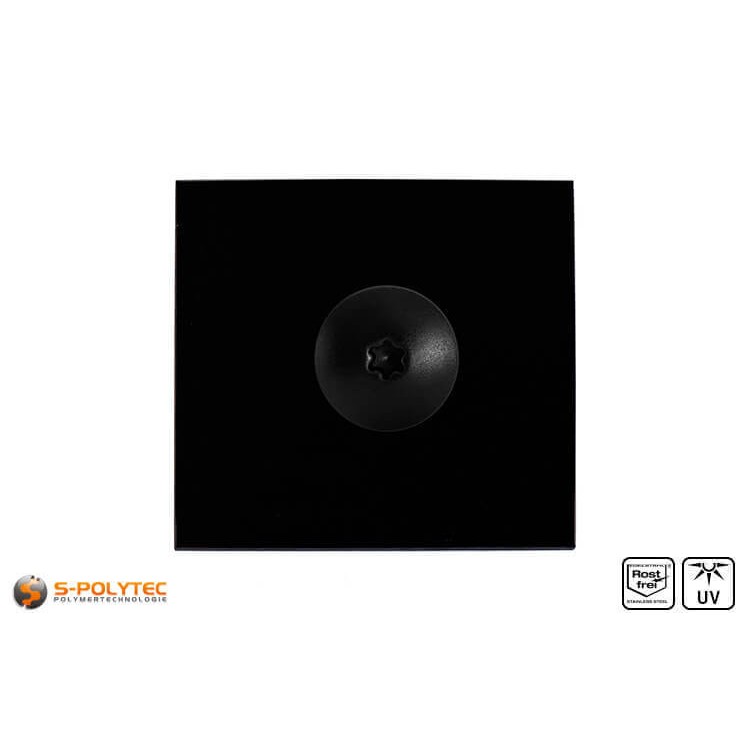 Balkonschroef RVS zwart op en HPL plaat in zwart 