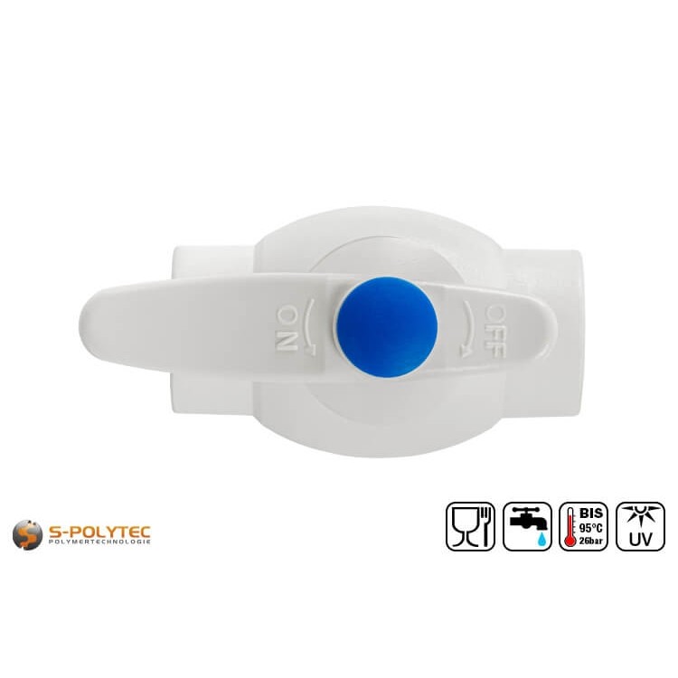 De kogelkraan voor vaste lasverbinding in wit met volle doorlaat voor verliesvrije doorstroming	