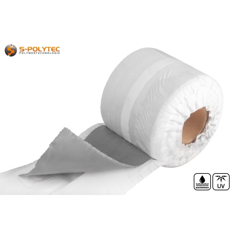 De grijze EPDM-loodvervanger is zeer flexibel en gemakkelijk te buigen dankzij het aluminium strekmetaal