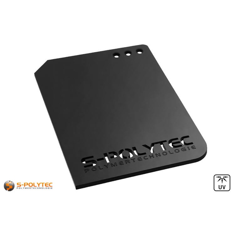 Acrylplaten in zwart zijn verkrijgbaar als individuele lasersnedes tot een totale afmeting van 1500mm x 980mm