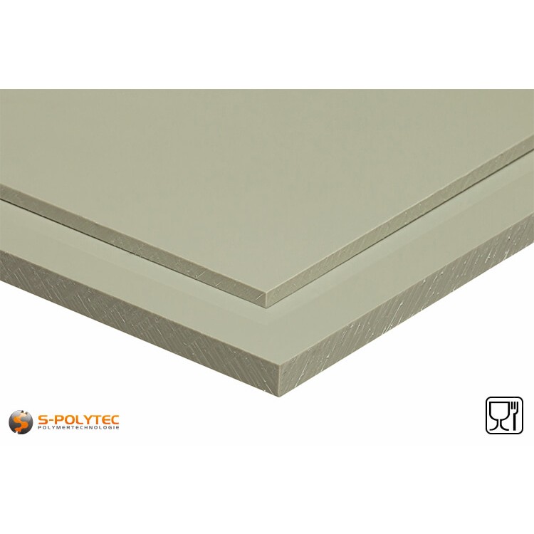 Polypropyleen platen (PP-H) grijs (soortgelijk RAL7032) in diktes vanaf 1mm tot 50mm as standaard-formaat plaat - detail