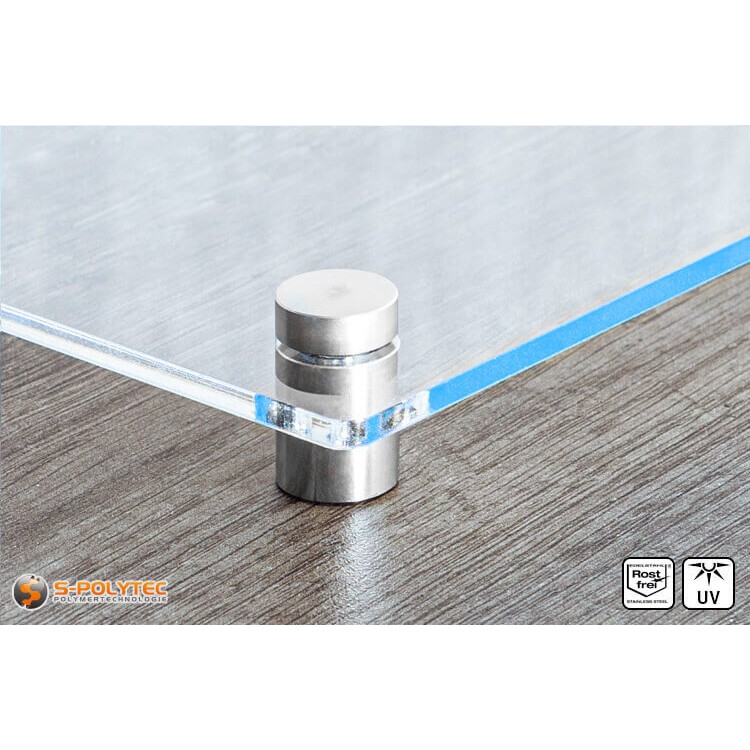 Afstandhouder 15x15mm schroefbaar  van roestvrij staal met acrylglasboard