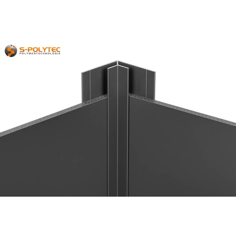 De gepoedercoate binnenhoekprofielen in RAL7016 zijn gemaakt van aluminium (EN AW 6063 T6) en zijn UV- en weerbestendig