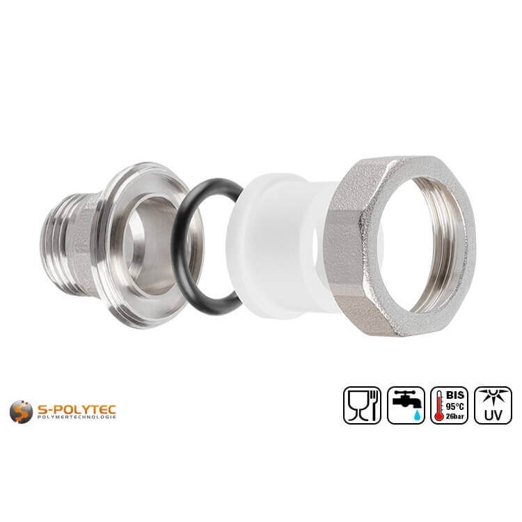 Wij bieden de witte PPR schroefkoppelingen aan in de maten DN20, DN25, DN32 en DN40, alsook met buitenschroefdraad van 1/2 inch tot 1 1/4 inch