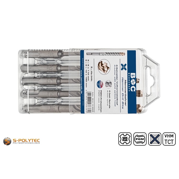 SDS plus QX-4 hamerboorset met de vijf belangrijkste boren voor gewapend beton in een voordelig MultiPack