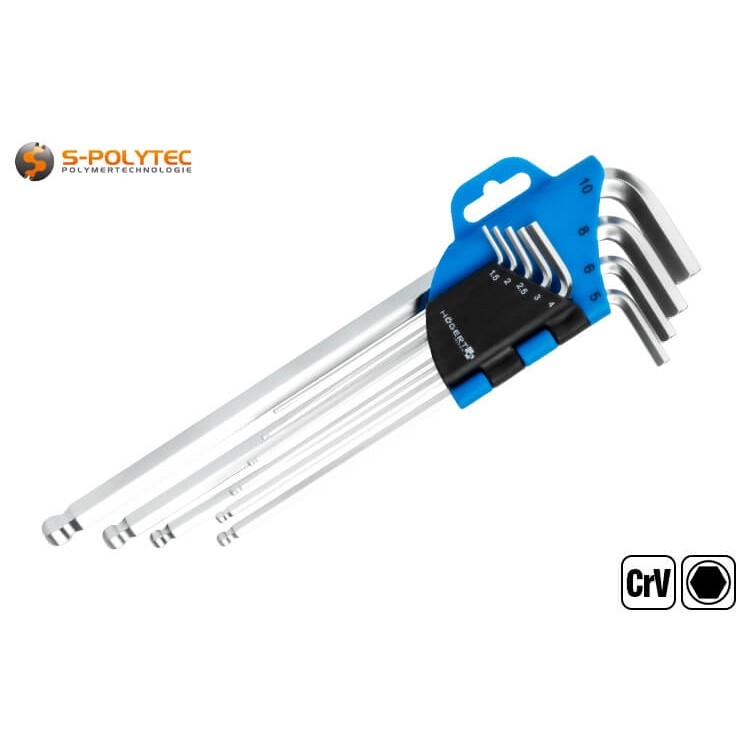 De set, ook wel inbussleutel set genoemd, bevat de meest gangbare maten in 1,5mm, 2mm, 2,5mm, 3mm, 4mm, 5mm, 6mm, 8mm en 10mm