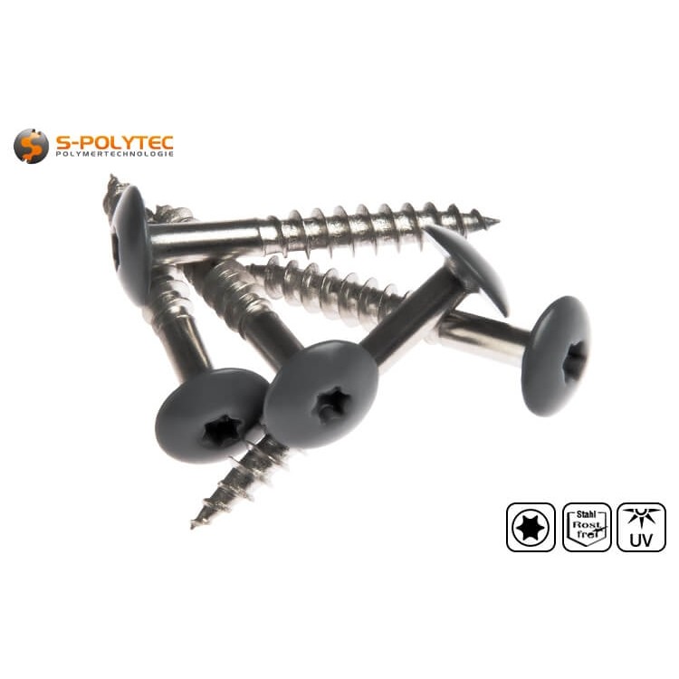 Gevelschroeven volgens DIN EN 14592 voor Trespa® Meteon® FR HPL-platen in Antraciet Grijs (A25.8.1) met gesatineerde afwerking