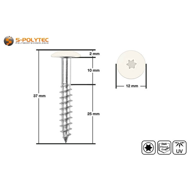 De schroefkop is gelakt in Pure White en goedgekeurd voor geventileerde gevelsystemen met Trespa® Meteon® FR
