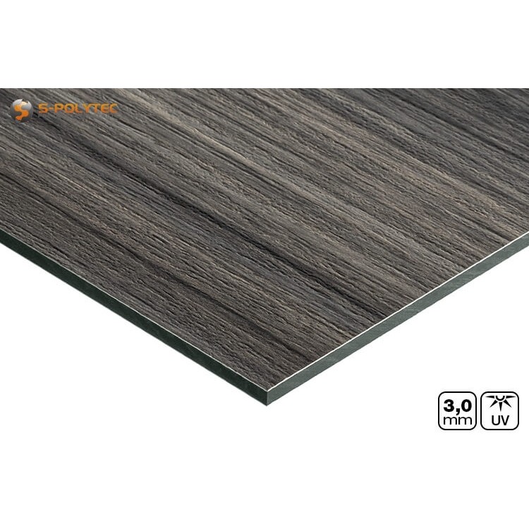 Detailaanzicht van het gestructureerde decoroppervlak in houtlook donker essen