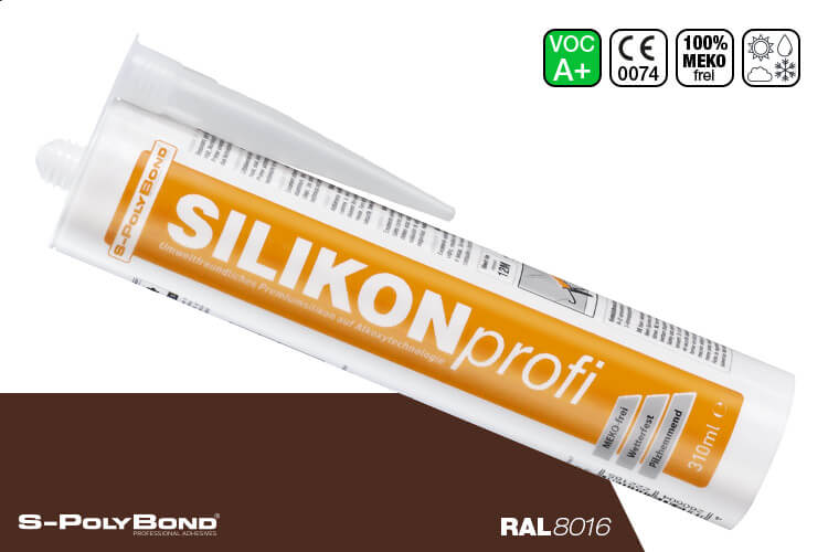 S-Polybond SILIKONprofi Alkoxy-silicoon RAL8016 (mahoniebruin)