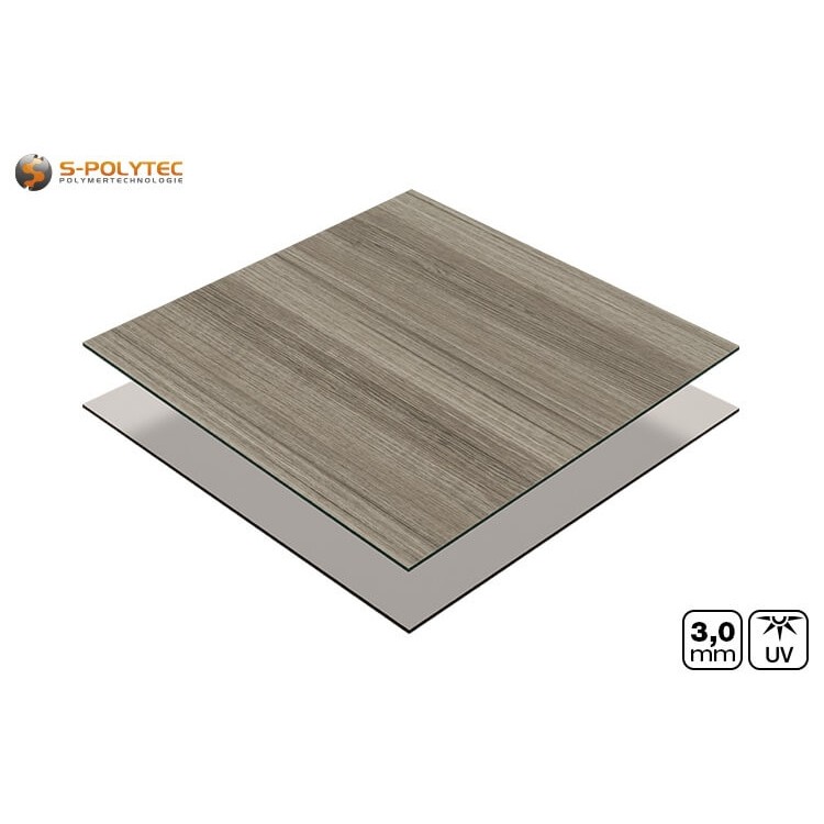 Aluminium composietplaat 3mm op maat gesneden met eenzijdig decor in houtlook grijs essen