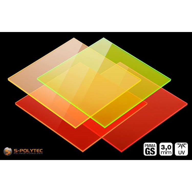 Het fluorescerende acrylglas GS in 3mm dikte op maat gesneden van 30mmx30mm tot 1500mmx1000mm online kopen
