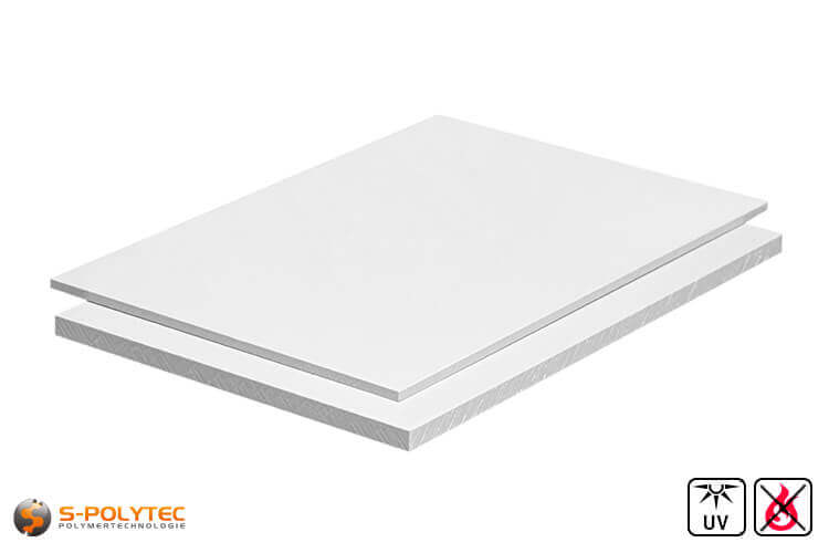 UV-gestabiliseerde harde PVC-platen (PVC-CAW, PVCU) in wit in millimeter nauwkeurige sneden van 30mmx30mm