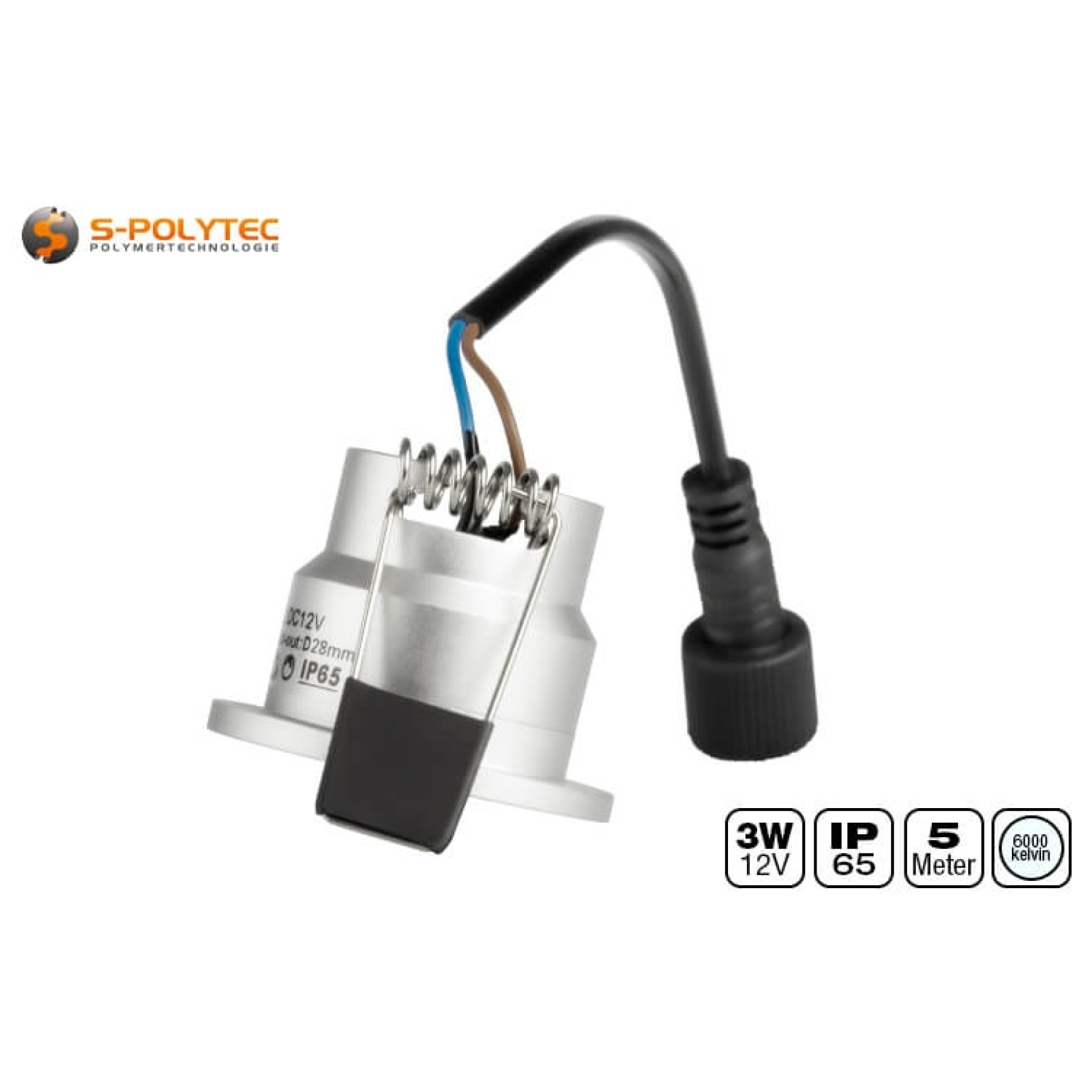 De compacte spot met een diameter van 36mm heeft een montagediameter van 28mm en een inbouwdiepte van slechts 29mm