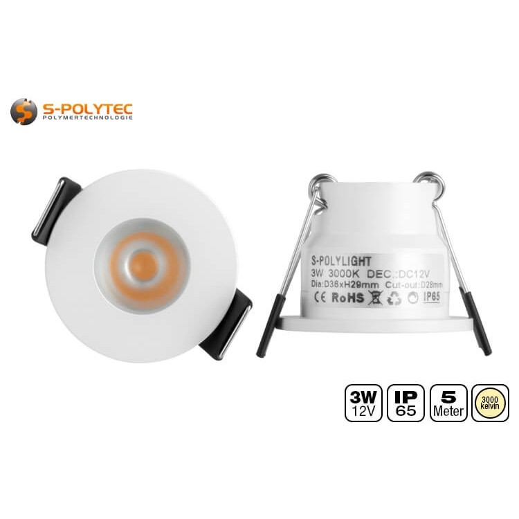 De witte Ø36mm LED-spots voor buitengebruik zijn zeer klein met installatieafmetingen van slechts Ø28mmx26mm