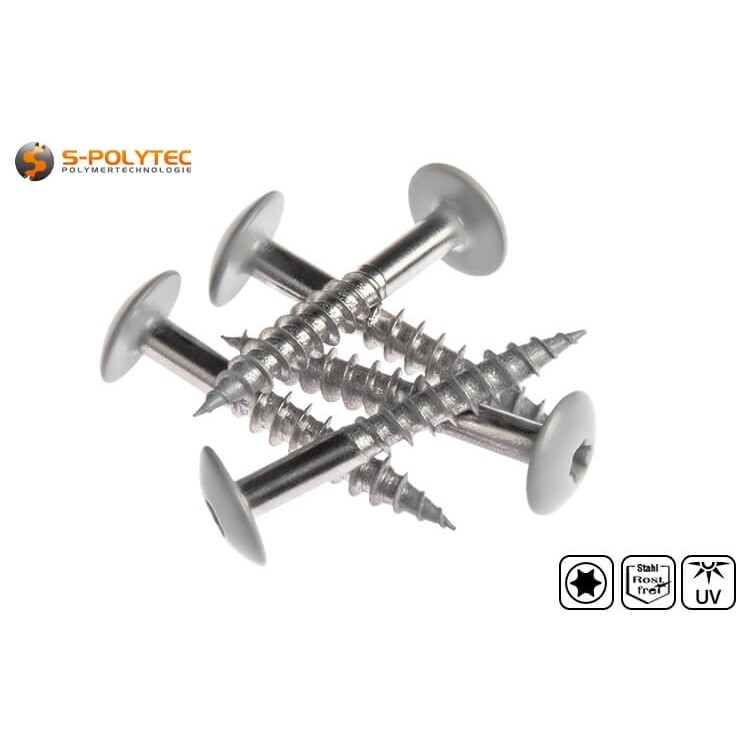 Gevelschroeven volgens DIN EN 14592 voor Trespa® Meteon® FR HPL-panelen in Silver Grey (A03.4.0) met gesatineerde afwerking	