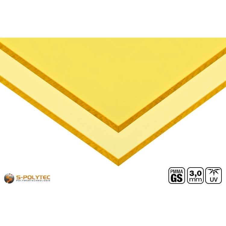 Gesneden rand van gekleurd acrylglas (voorbeeld afbeelding acrylglas geel)