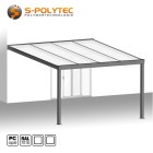 De vierkante Terrasdak op maat in antraciet met 16 mm polycarbonaat dubbelwandige plaat in matglaslook