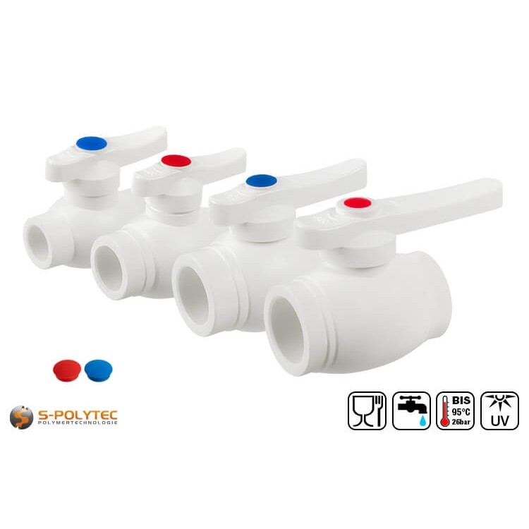 Wij bieden de witte PPR kogelkranen in de maten DN20, DN25, DN32 en DN32 voor het lassen aan PP-R buizen met dezelfde diameter