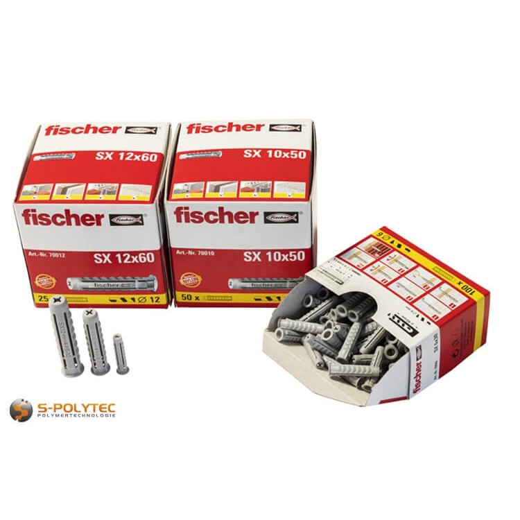 Spreidplug van fischer voor bevestigingen in massieve bouwmaterialen en geperforeerde baksteen