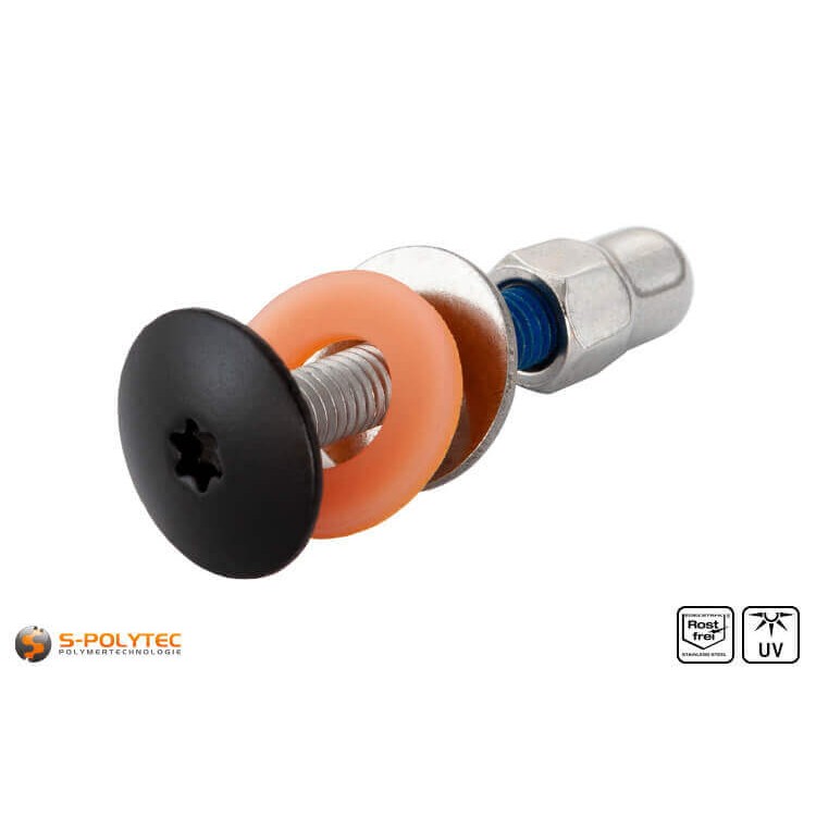 Balkonschroeven gitzwart (RAL 9005) van roestvrij A2 staal met M5 schroefdraad in verschillende lengtes