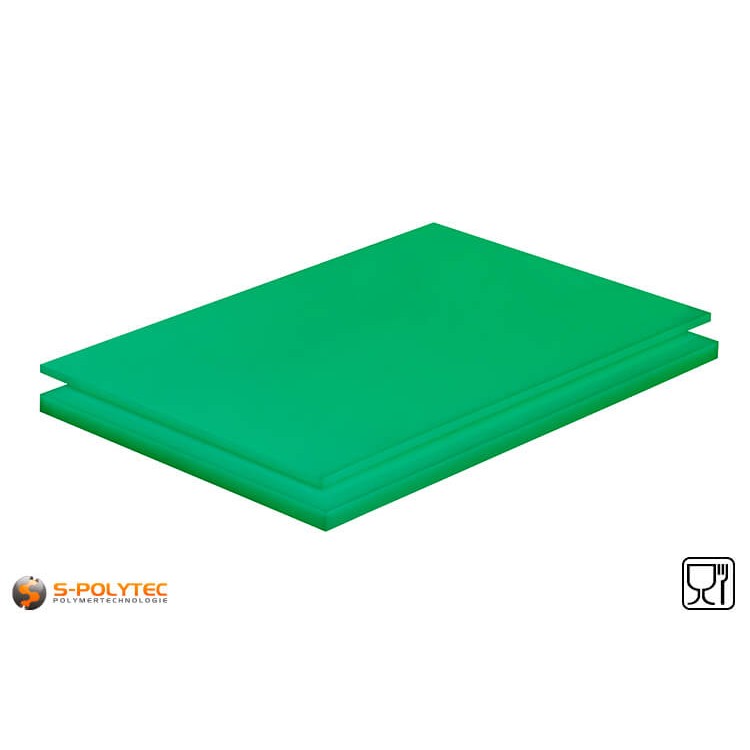 Polyethyleen platen (PE-UHMW, PE-1000) groen met glad oppervlak in diktes vanaf 8mm tot 70mm