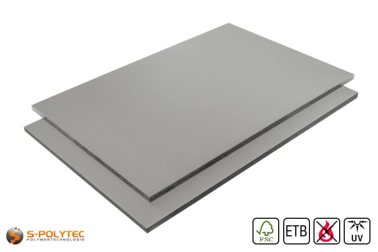 HPL platen RAL7037 stofgrijs moeilijk ontvlambaar met ETB Absturzsicherung in 6mm en 8mm