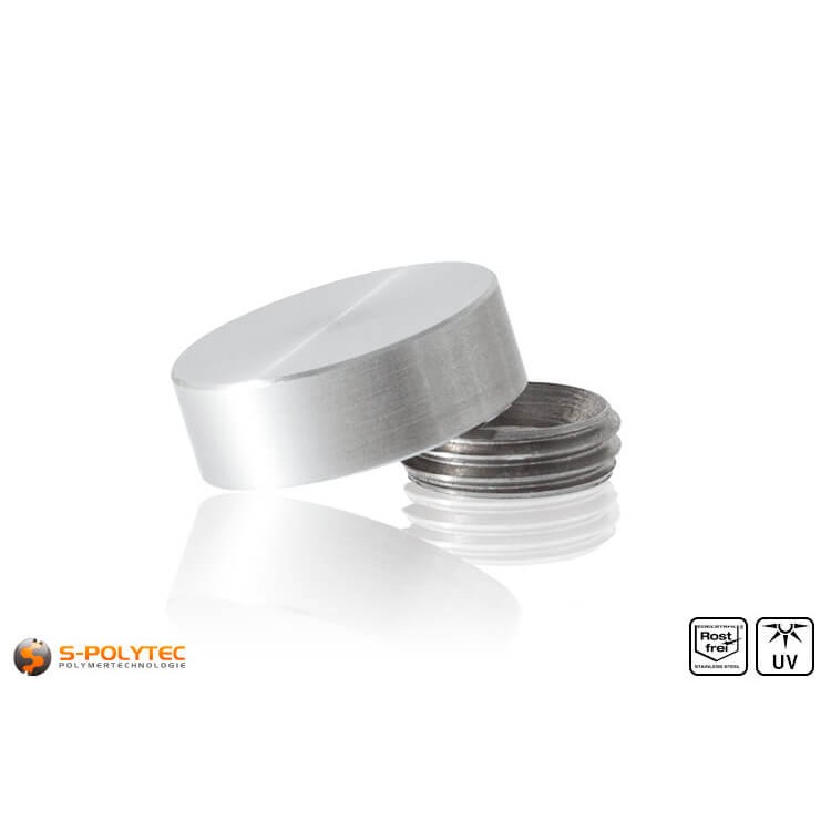 Schroef-afdekkap RVS met 15mm diameter en ring met schroefdraad