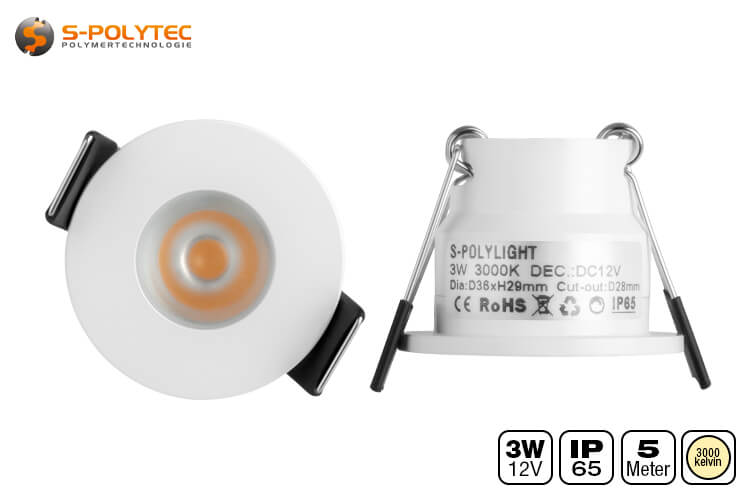 De witte Ø36mm LED-spots voor buitengebruik zijn zeer klein met installatieafmetingen van slechts Ø28mmx26mm
