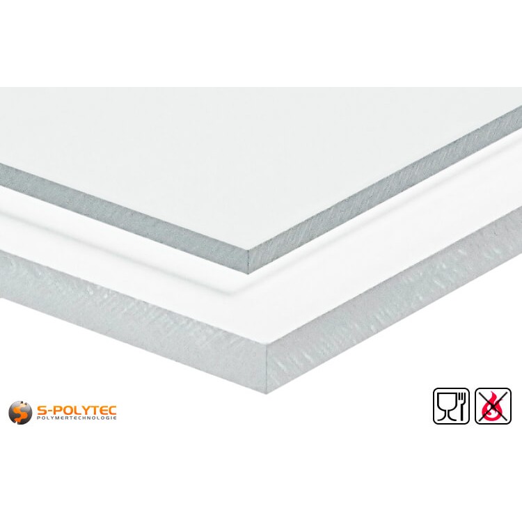 PETG platen transparant voor het gebruik met levensmiddelen toegelaten, moeilijk ontvlambaar als standaard formaat platen 2,0 x 1,0 meter - detail
