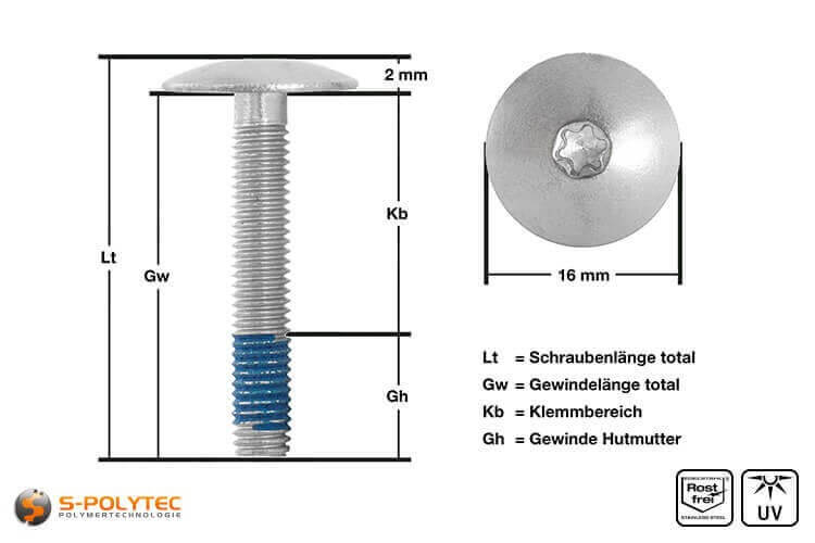 Balkonschroef zonder geverfde kop met 5mm schroefdraad