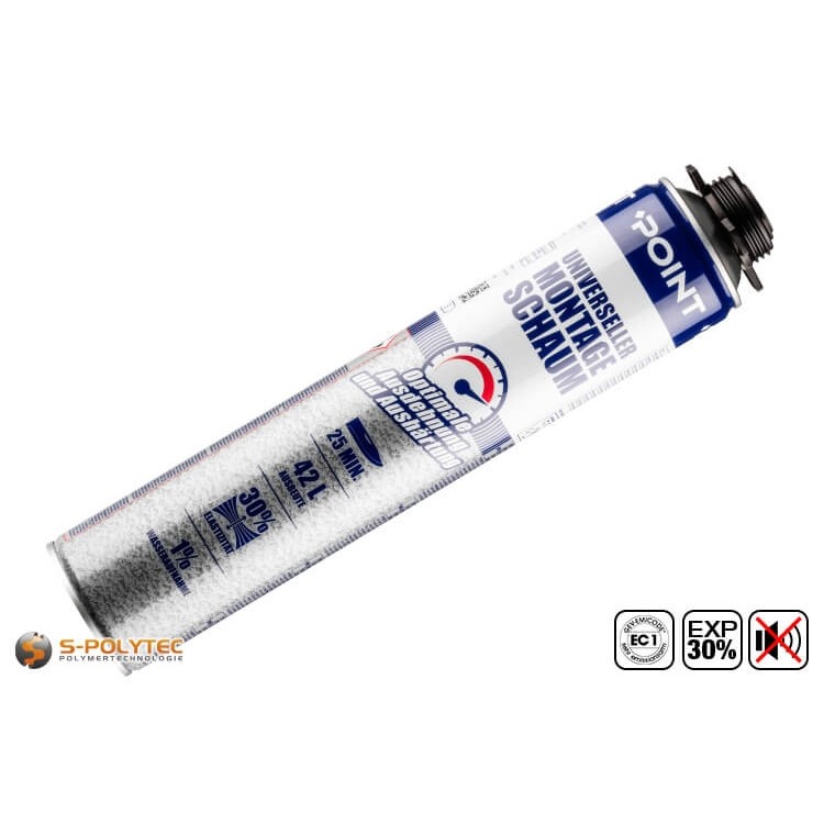 POINT lage expansie 1K-PU montageschuim is een constructieschuim met lage na-expansie in een bus van 750 ml pistoolschuim