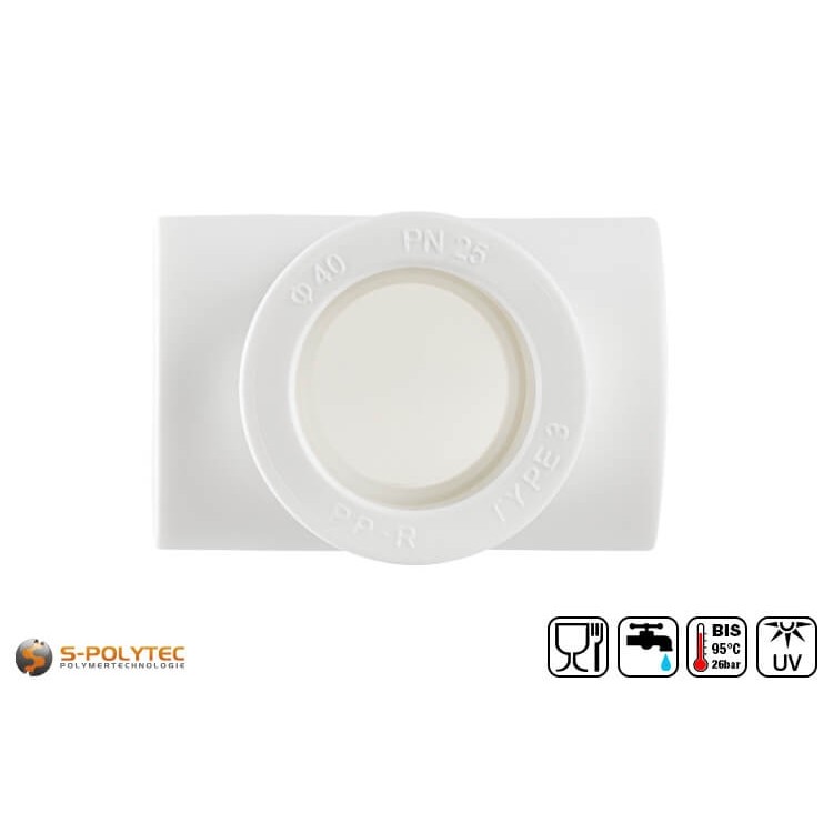 Het Aqua-Plus PP-R T-stuk DN20 is geschikt voor aftakkende PP-buizen, elk met een buitendiameter van 20 mm