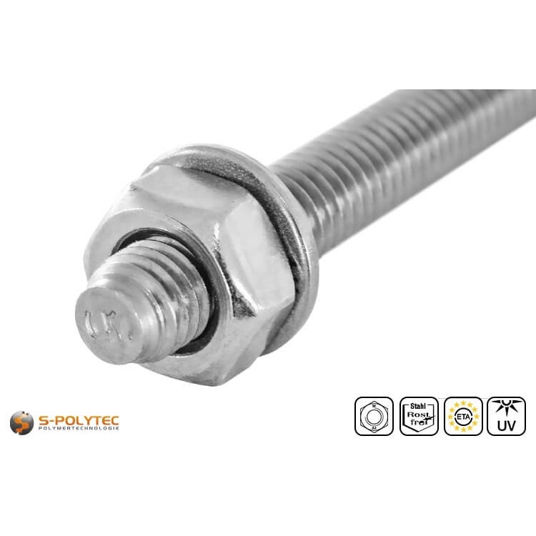 Uitvoering met sluitring en moer van hoogwaardig A4 roestvrij staal