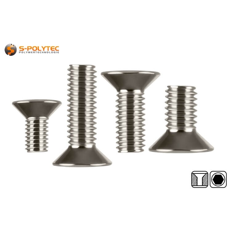 De schroeven met verzonken kop zijn verkrijgbaar in M4, M5, M6 en M8 draaddiameters