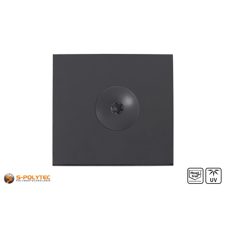 Balkonschroef RVS antraciet op en HPL plaat in antraciet 