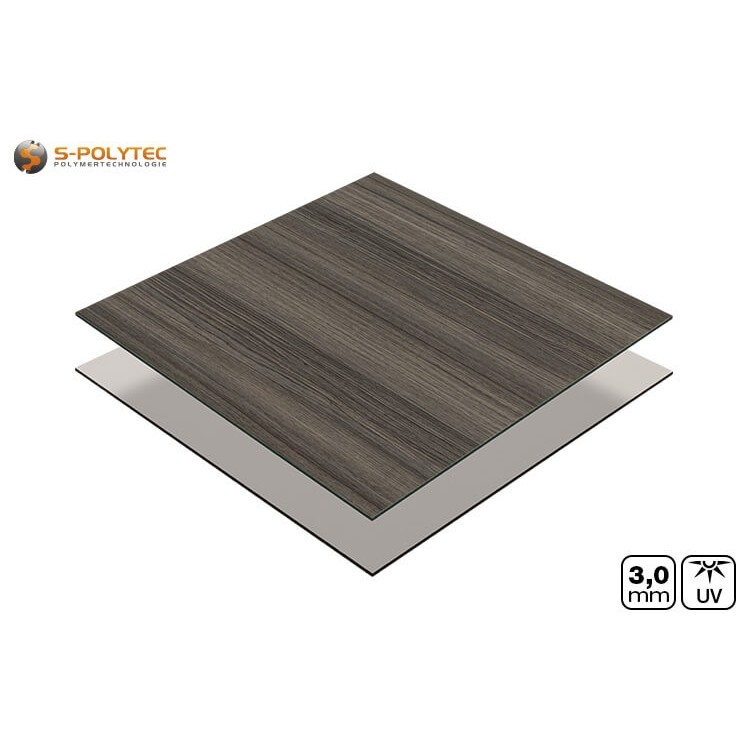 Aluminium composietplaat 3mm op maat gesneden met eenzijdig decor in houtlook donker essen