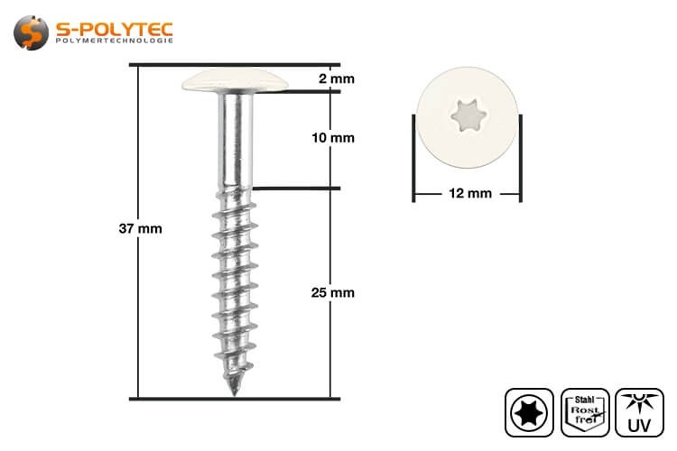 De schroefkop is gelakt in Pure White en goedgekeurd voor geventileerde gevelsystemen met Trespa® Meteon® FR