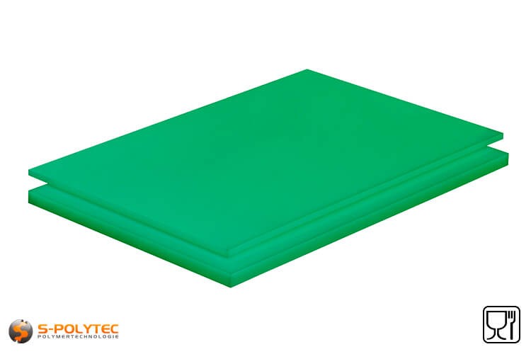 Polyethyleen platen (PE-UHMW, PE-1000) groen met glad oppervlak in diktes vanaf 8mm tot 70mm