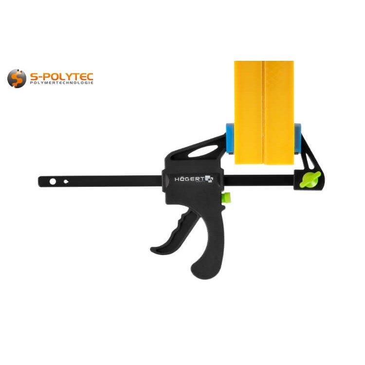 De eenhandige klem is zeer eenvoudig met één hand te bedienen en kan worden ontgrendeld met de duimknop