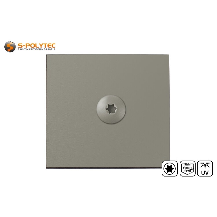 Met onze gelakte A4 stalen gevelbekledingsschroeven in de maat Ø 5,5 x 35mm bieden wij een bevestigingsmiddel voor de installatie van Trespa® Meteon® UNI COLOURS gevelbekledingspanelen in Mid Grey (A21.5.1).