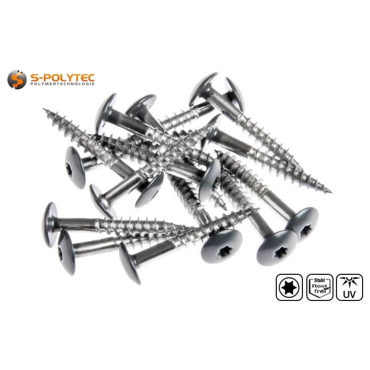 De antracietgrijze schroeven voor Trespa® panelen in Antracietgrijs zijn gemaakt van roestvrij staal A4