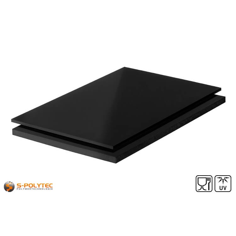 Polyethyleen platen (PE-HD) zwart met glad oppervlak in diktes vanaf 1mm tot 100mm als standaard formaat platen sheets 2,0 x 1,0 meter