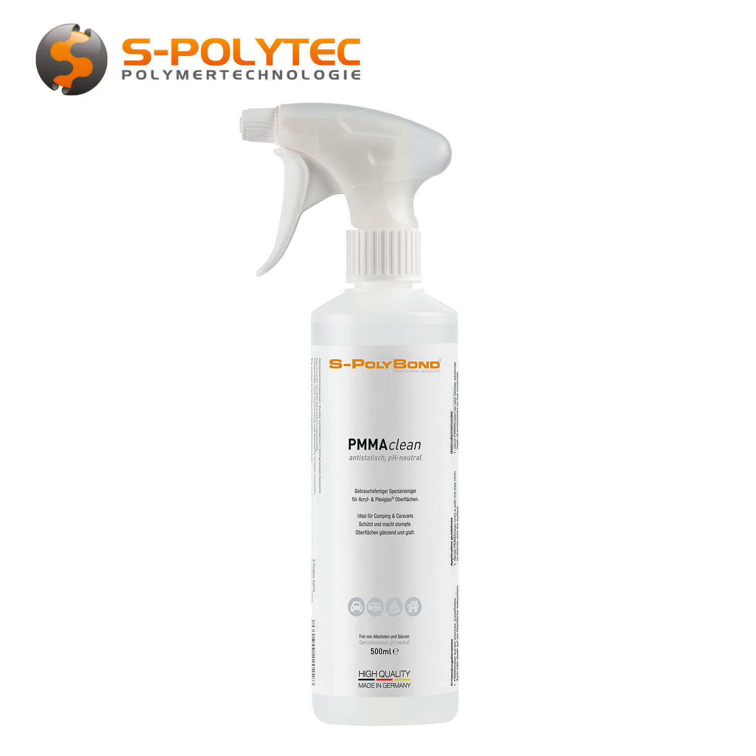 S-Polybond PMMAclean - speciale reiniger voor acryl en plexiglas® in de herbruikbare 500ml sprayflacon