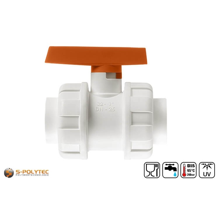 Wij bieden de witte PPR kogelkranen in de maten DN20, DN25, DN32 en DN40 voor het aansluiten van PP-R buizen met constante diameter